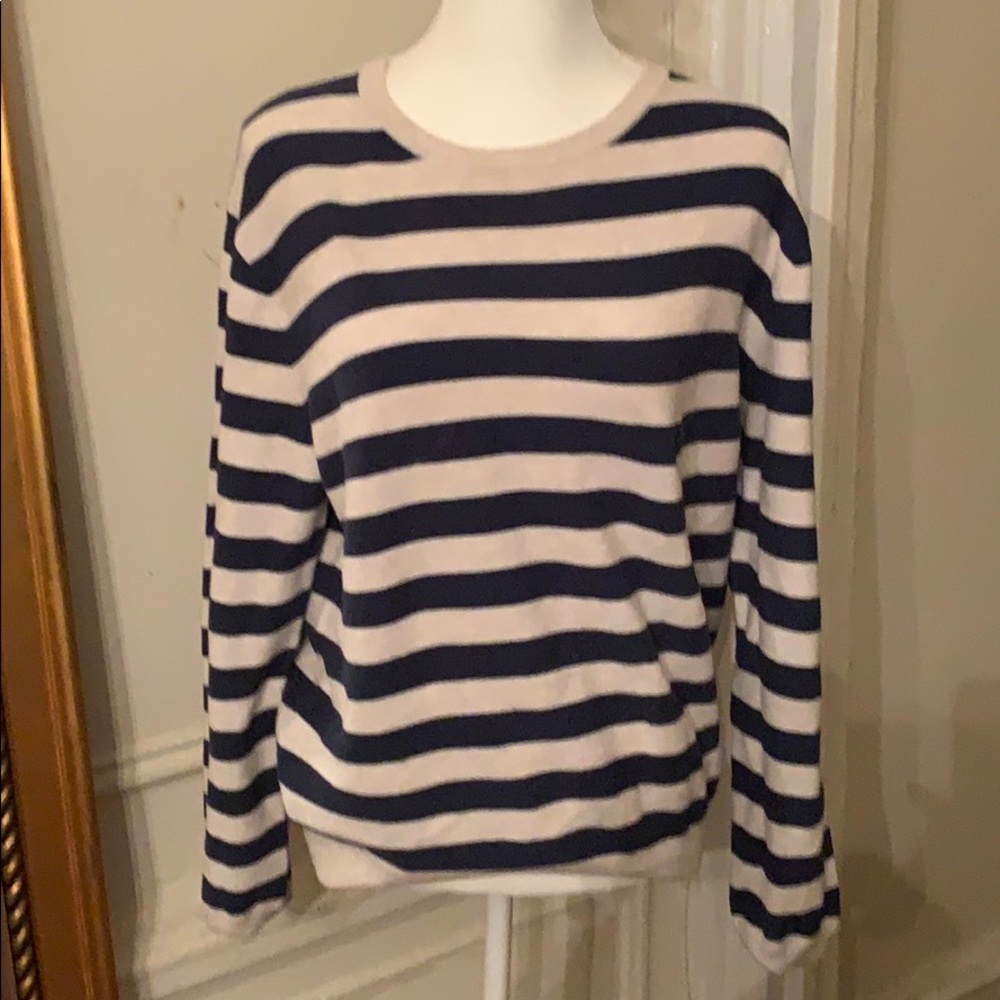 J Crew Medium Striped Sweater Cream and Navy